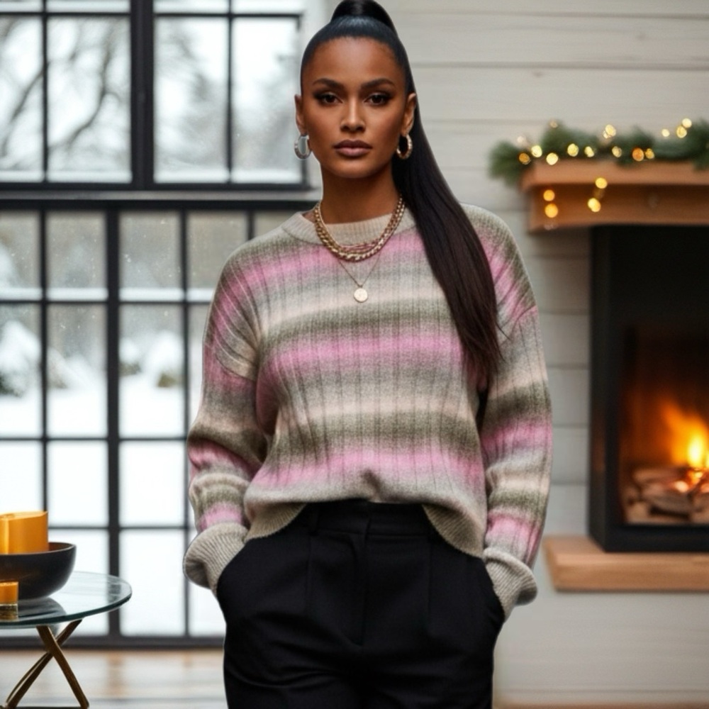 H&M Women's Sweater - Pink and Brown Stripes